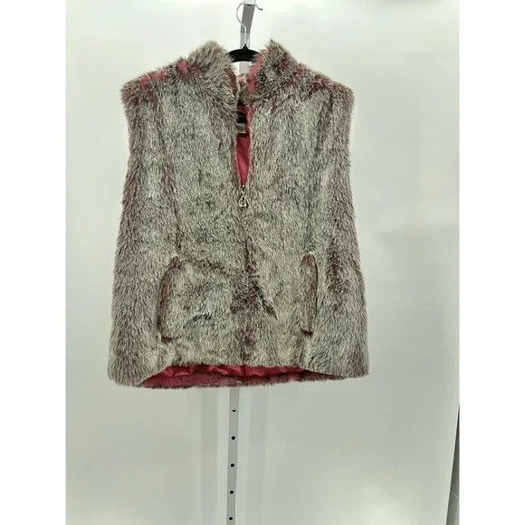 Neckworks Faux Fur Vest Zip Front Lined Brown And Pink Woman's Size Large L - Picture 1 of 4